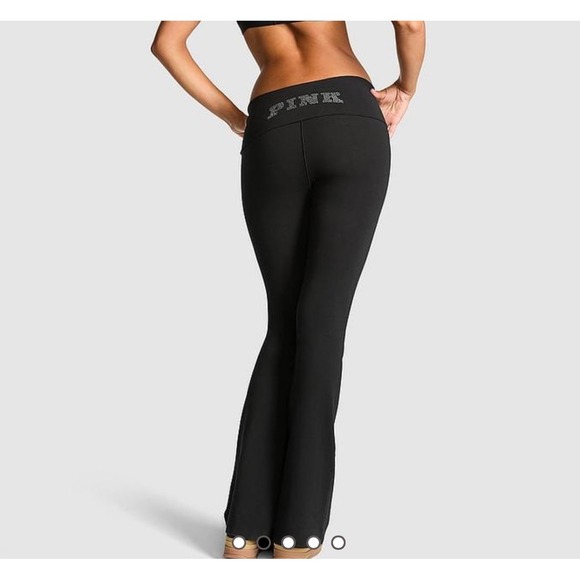 Victoria's Secret PINK Pants - Victoria's Secret PINK Black Rhinestone Foldover Flare Yoga Pants Y2K Bootcut M
